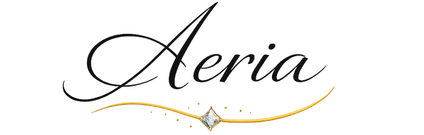 Logo of 'Aeria' with a decorative element on a transparent background